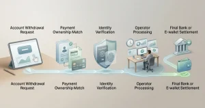 Step flow for a Zodiac Casino withdrawal from request through verification and payment settlement