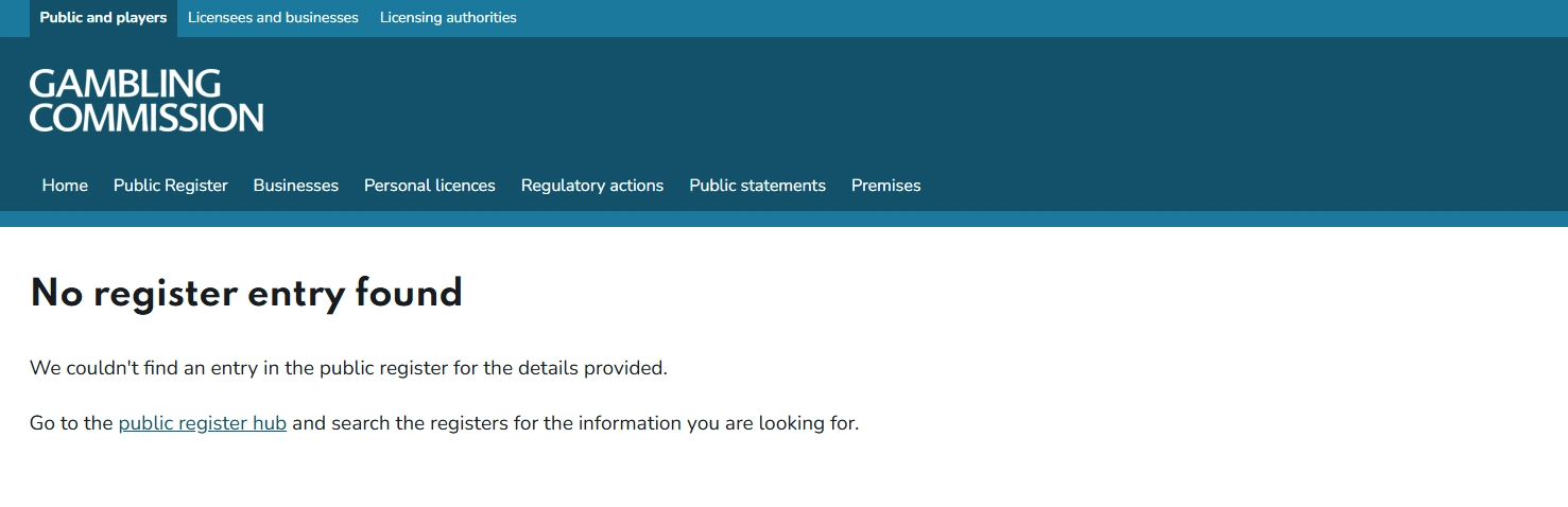 UK Gambling Commission register entry for Apollo Entertainment Limited and the Zodiac Casino UK trading name