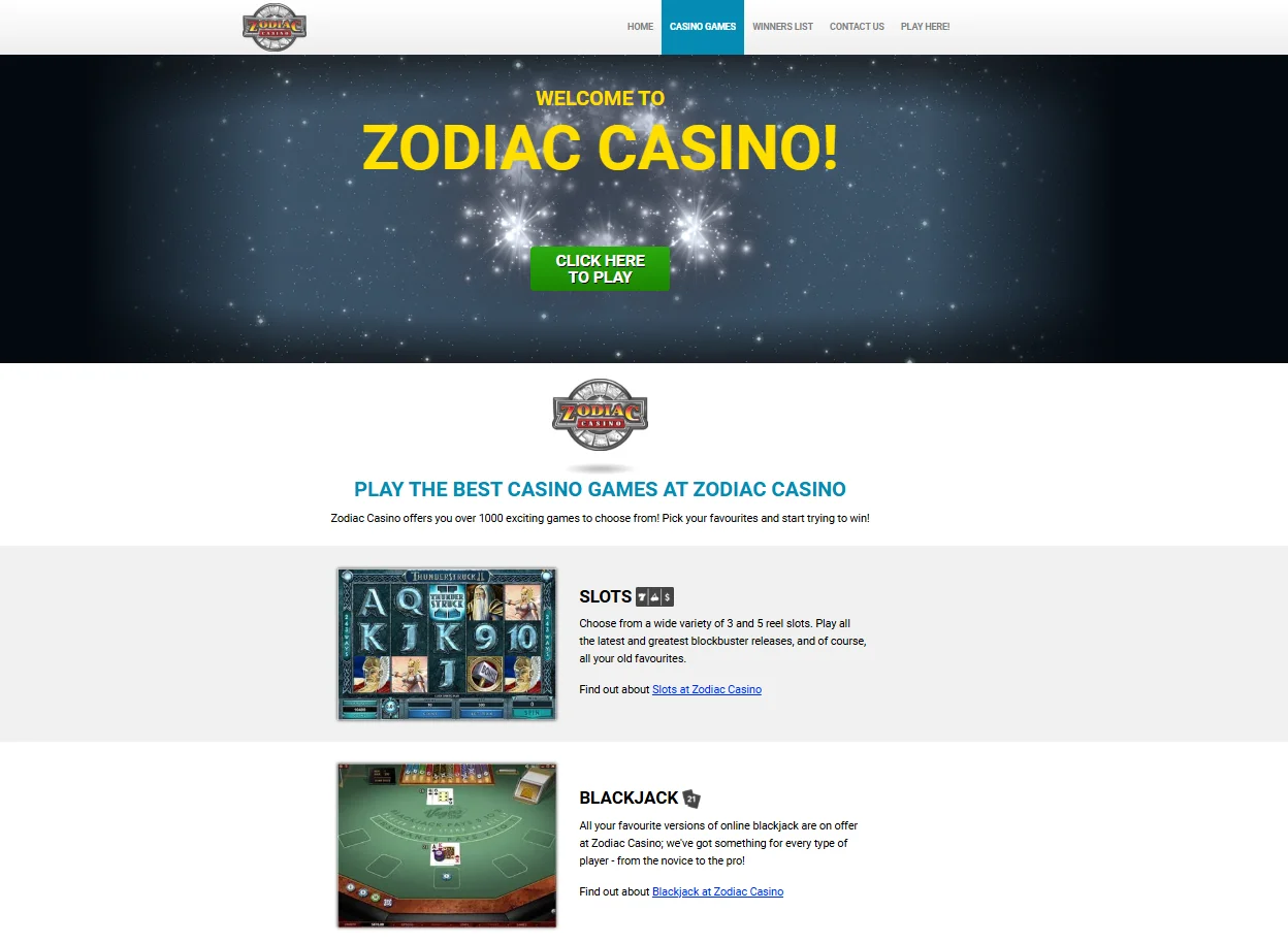 Zodiac Casino UK games page showing the casino catalogue and game categories