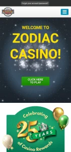 Zodiac Casino UK homepage mobile-play section shown in a narrow phone-sized browser view